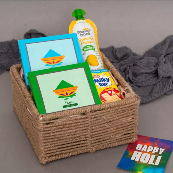 Gabrunaari Happy Holi Gift Basket with Herbal Gulaal & Alphonso Mango Juice